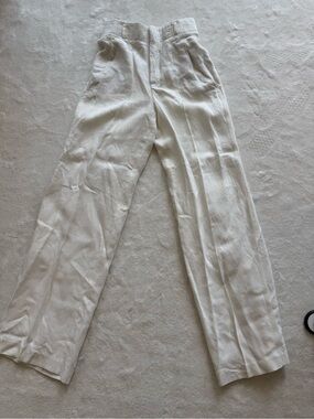 Zara Women's Cream Linen-Blend Wide-Leg Chinos